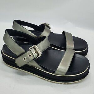 Aquatalia Pewter Leather Platform Sandals Women Size 8.5